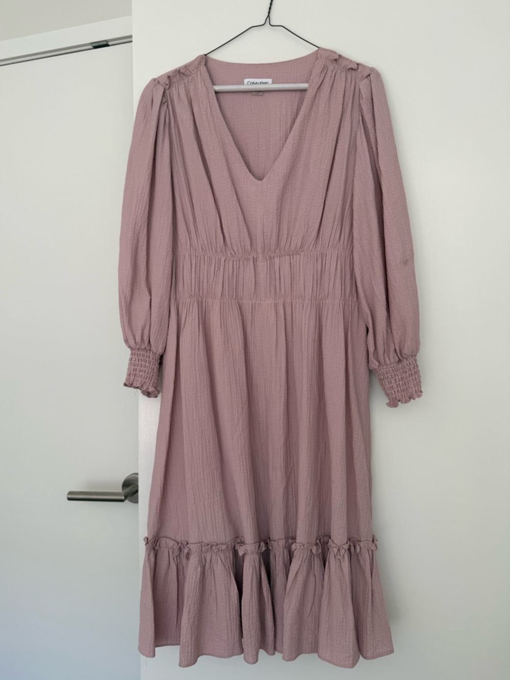 Calvin Klein Dusty Rose V-Neck Smocked-Waist Midi Dress